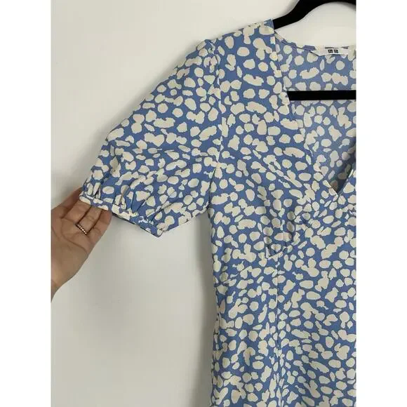 Uniqlo Babydoll Light Blue Fit and Flare Dress Printed Short Sleeve Women's XS - Picture 3 of 11